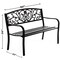 Steel Outdoor Powder Coated Garden Park Seating Bench with Cast Iron Backrest, Lawn Decor Seating Bench for Yard, Patio, Garden, Balcony, and Deck